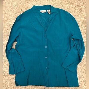 Draper’s & Damon’s Large women’s teal blue 3/4 quarter length sleeve blouse.